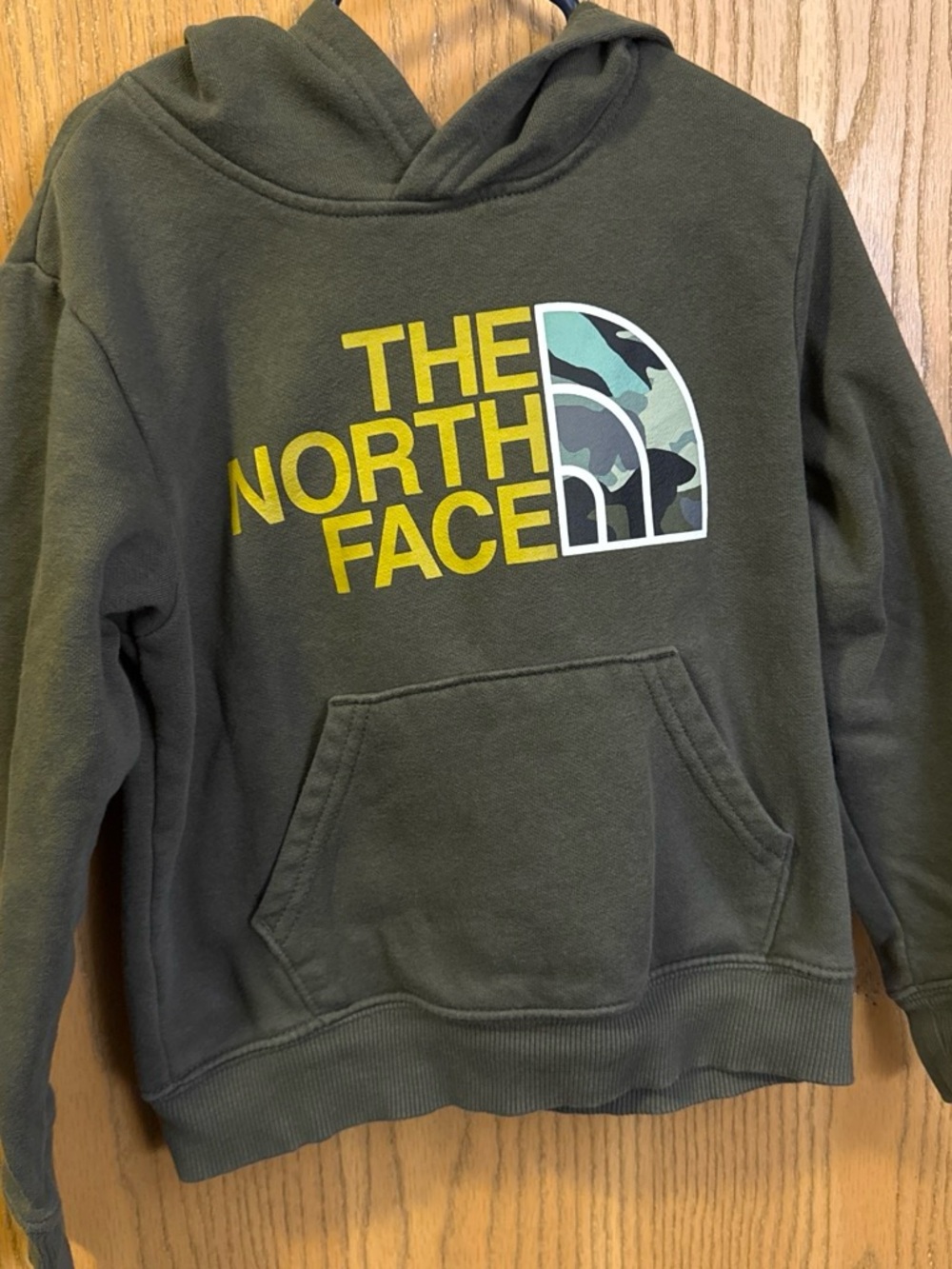 The North Face Olive Green Kids Logo Hoodie with Camo Accent